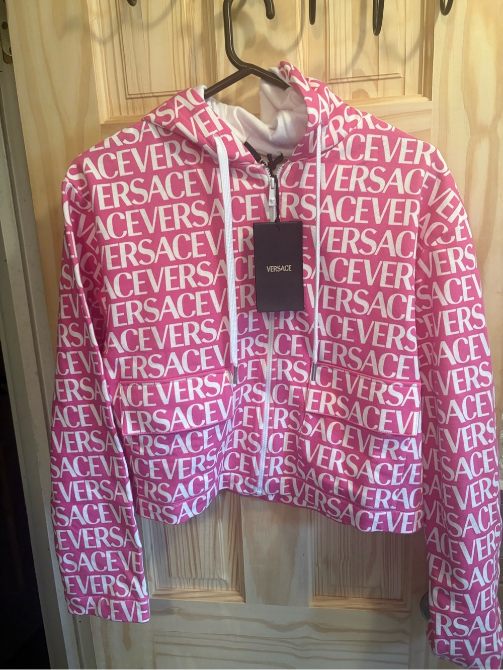 Versace Pink All-Over Logo Zip Hoodie sweatshirt - Picture 3 of 8